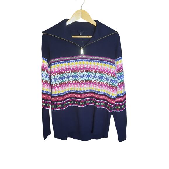 Talbots Womens 1/4 Zip Mockneck Multi Color Fair Isle Sweater Size M NWT - Picture 2 of 7